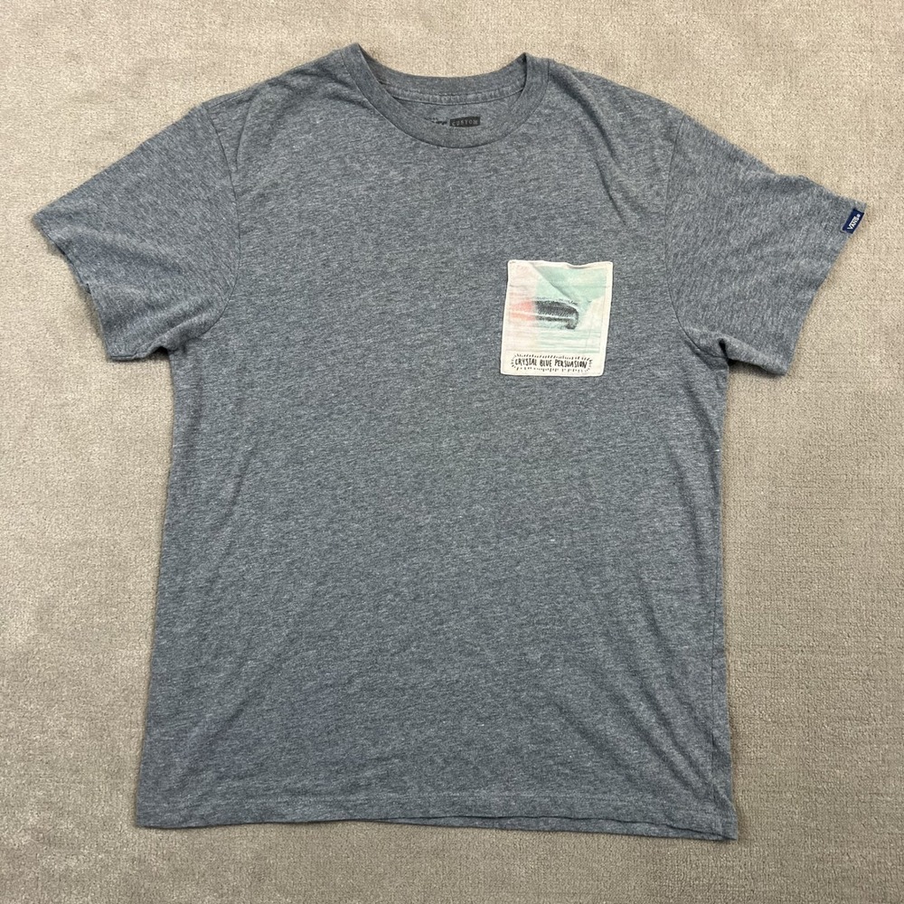 Vans T Shirt Mens Medium Gray Crystal Blue Persuasion Pocket Graphic Skate Tee